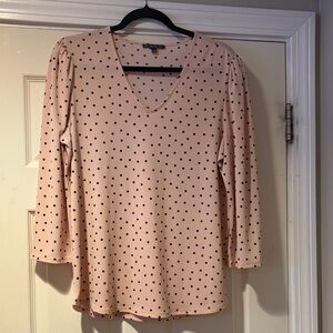 Polka Dot V-Neck Long Sleeve Top - Blush Pink L